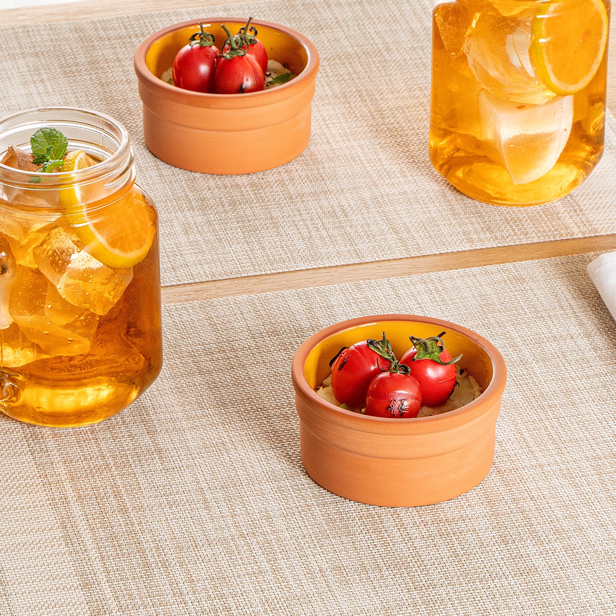 Terra Tek 5 oz Terracotta Cazuela Bowl - Yellow Glazed Interior, Oven-Safe, Microwave-Safe - 3 3/4" x 3 3/4" x 1 3/4" - 10 count box