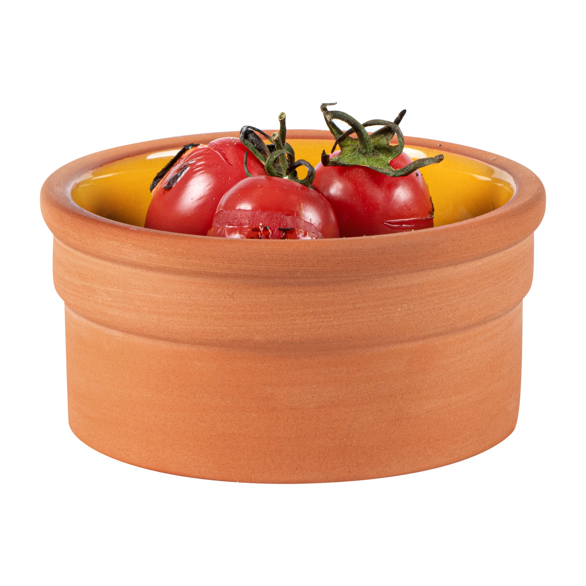 Terra Tek 5 oz Terracotta Cazuela Bowl - Yellow Glazed Interior, Oven-Safe, Microwave-Safe - 3 3/4" x 3 3/4" x 1 3/4" - 10 count box