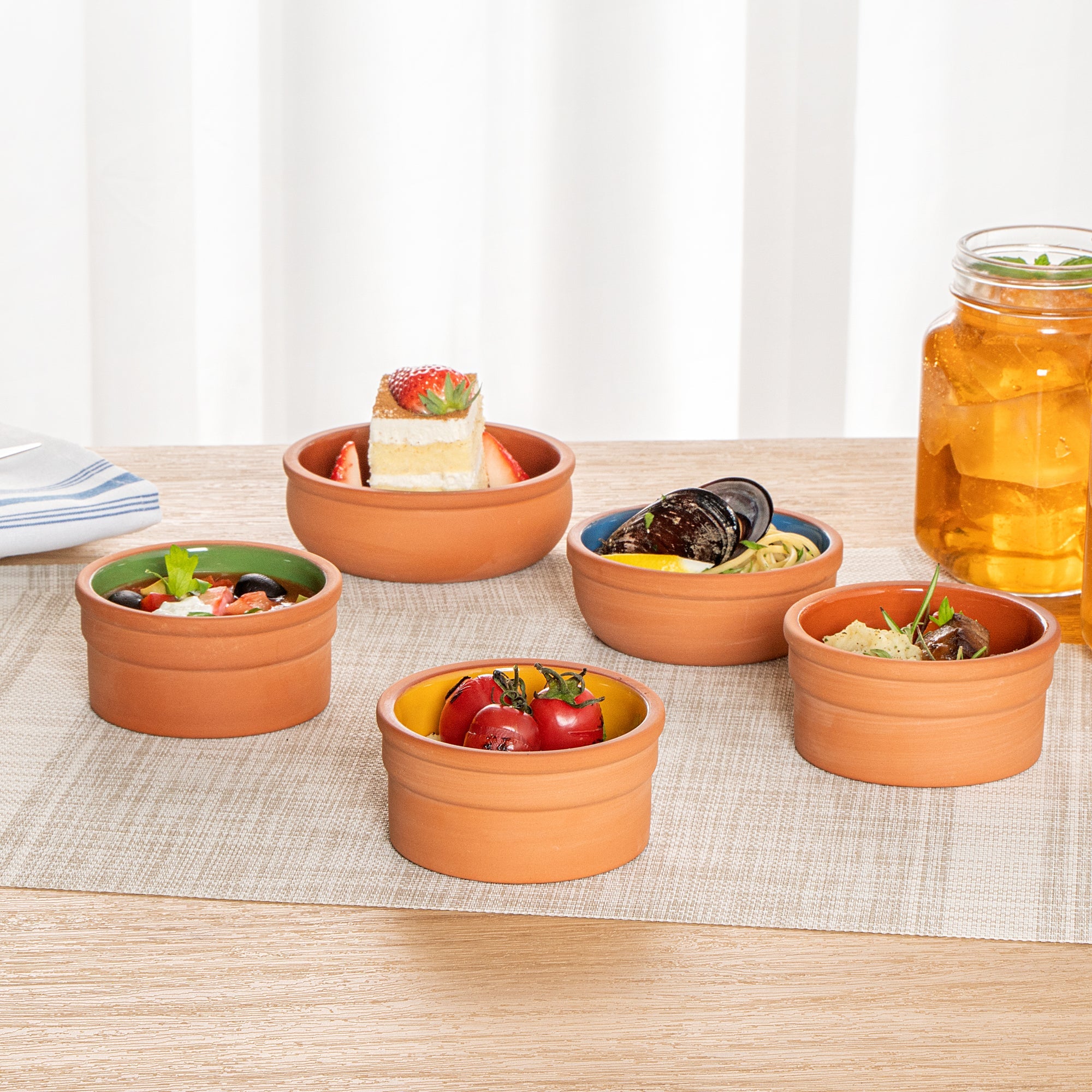 Terra Tek 5 oz Terracotta Cazuela Bowl - Yellow Glazed Interior, Oven-Safe, Microwave-Safe - 3 3/4" x 3 3/4" x 1 3/4" - 10 count box