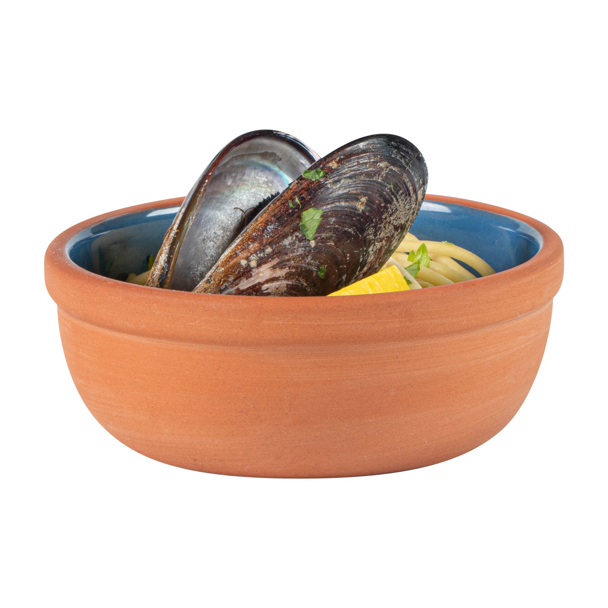 Terra Tek 5 oz Terracotta Cazuela Bowl - Blue Glazed Interior, Oven-Safe, Microwave-Safe - 4'' x 4'' x 1 1/2'' - 2 count box