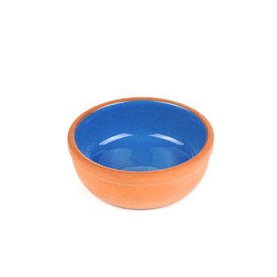 Terra Tek 5 oz Terracotta Cazuela Bowl - Blue Glazed Interior, Oven-Safe, Microwave-Safe - 4'' x 4'' x 1 1/2'' - 2 count box