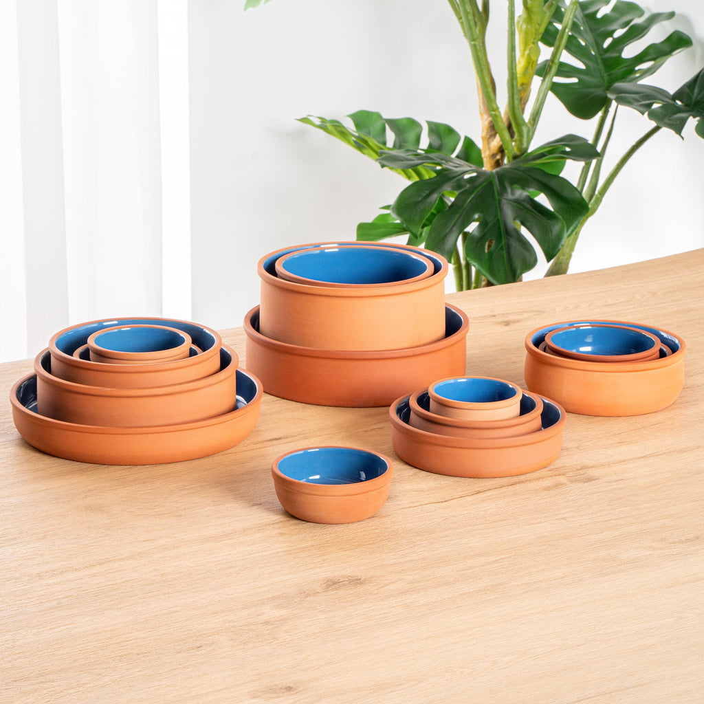 Terra Tek 5 oz Terracotta Cazuela Bowl - Blue Glazed Interior, Oven-Safe, Microwave-Safe - 4'' x 4'' x 1 1/2'' - 2 count box