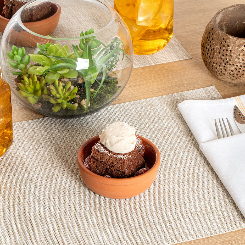 Terra Tek 5 oz Terracotta Cazuela Bowl - Brown Glazed Interior, Oven-Safe, Microwave-Safe - 4'' x 4'' x 1 1/2'' - 10 count box