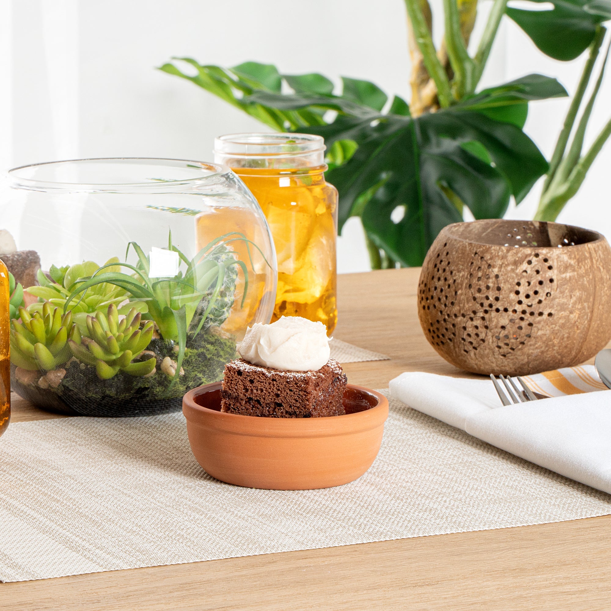 Terra Tek 5 oz Terracotta Cazuela Bowl - Brown Glazed Interior, Oven-Safe, Microwave-Safe - 4'' x 4'' x 1 1/2'' - 10 count box