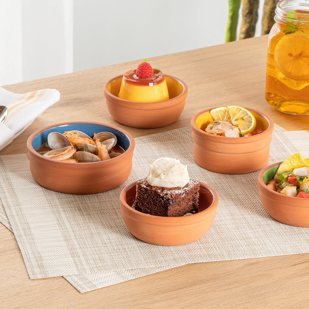 Terra Tek 5 oz Terracotta Cazuela Bowl - Brown Glazed Interior, Oven-Safe, Microwave-Safe - 4'' x 4'' x 1 1/2'' - 10 count box