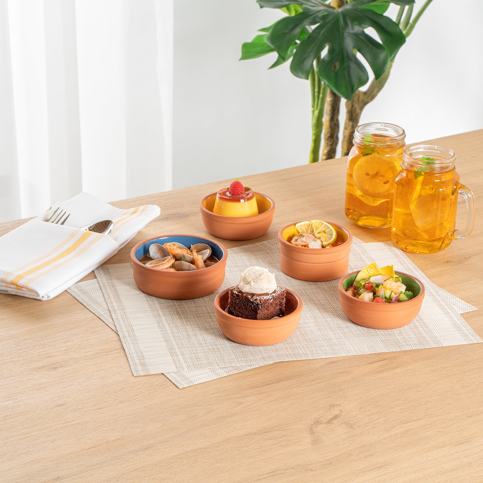 Terra Tek 5 oz Terracotta Cazuela Bowl - Brown Glazed Interior, Oven-Safe, Microwave-Safe - 4'' x 4'' x 1 1/2'' - 10 count box