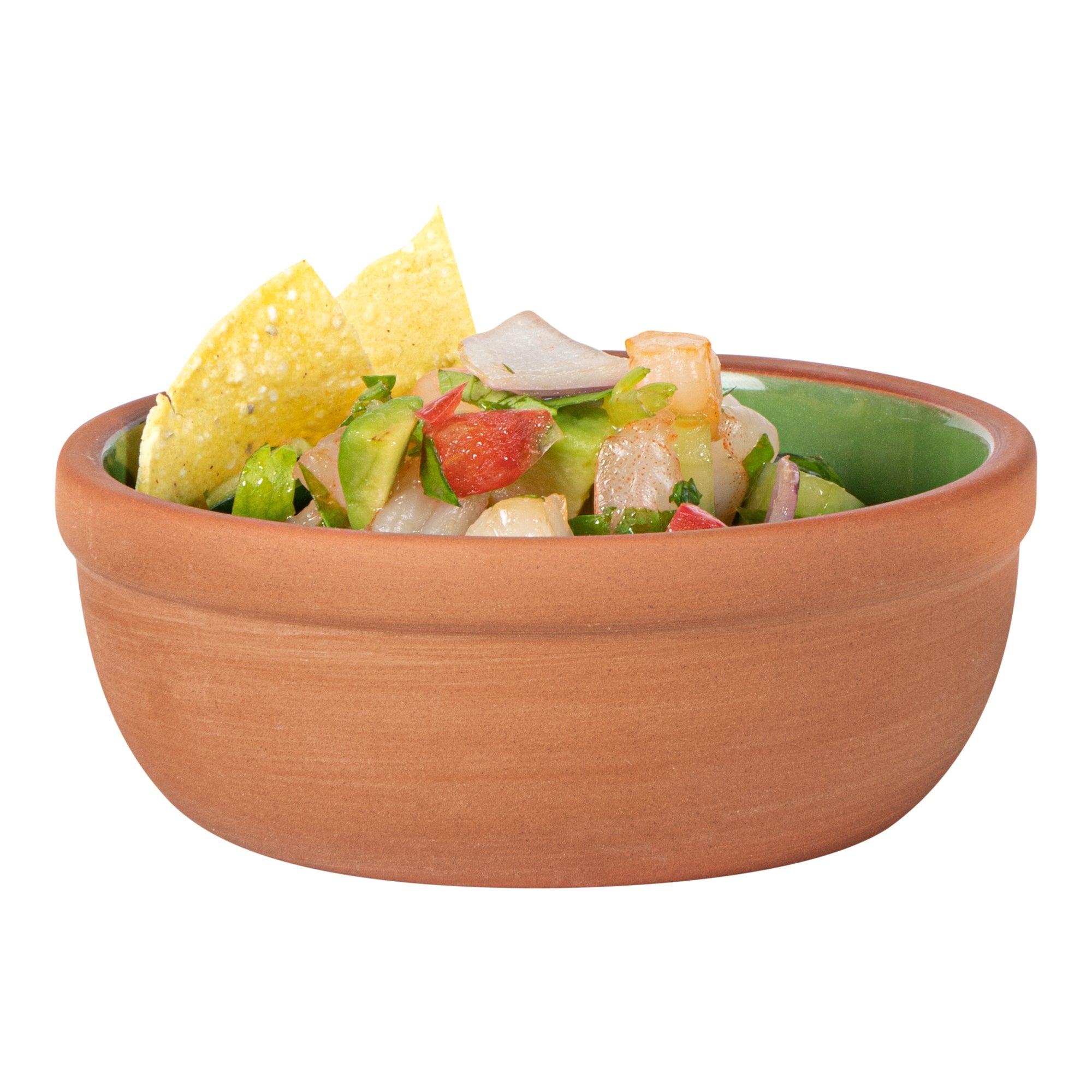 Terra Tek 5 oz Terracotta Cazuela Bowl - Green Glazed Interior, Oven-Safe, Microwave-Safe - 4'' x 4'' x 1 1/2'' - 2 count box