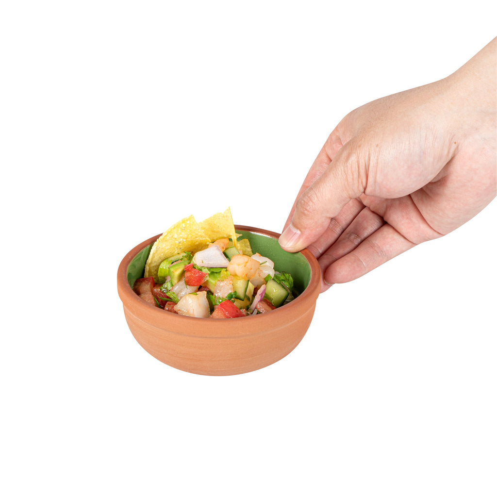 Terra Tek 5 oz Terracotta Cazuela Bowl - Green Glazed Interior, Oven-Safe, Microwave-Safe - 4'' x 4'' x 1 1/2'' - 2 count box