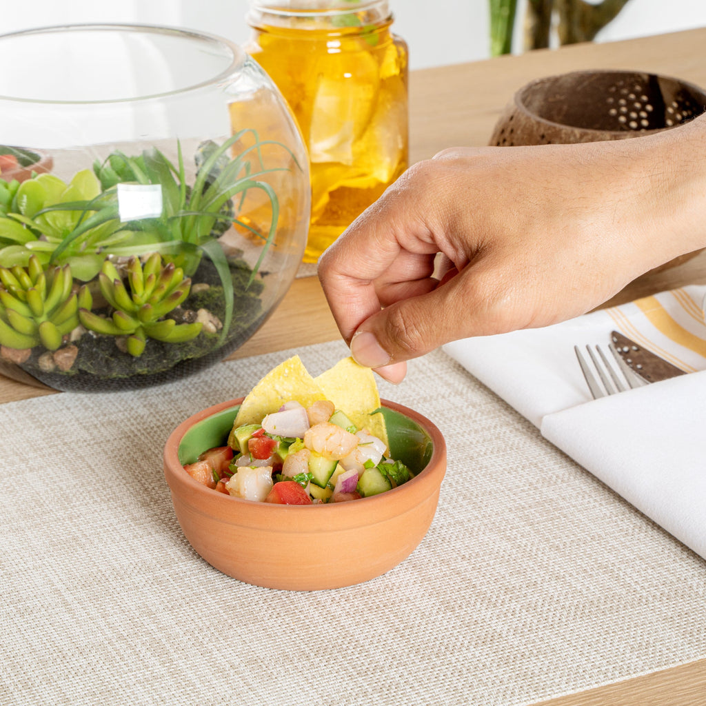 Terra Tek 5 oz Terracotta Cazuela Bowl - Green Glazed Interior, Oven-Safe, Microwave-Safe - 4'' x 4'' x 1 1/2'' - 2 count box