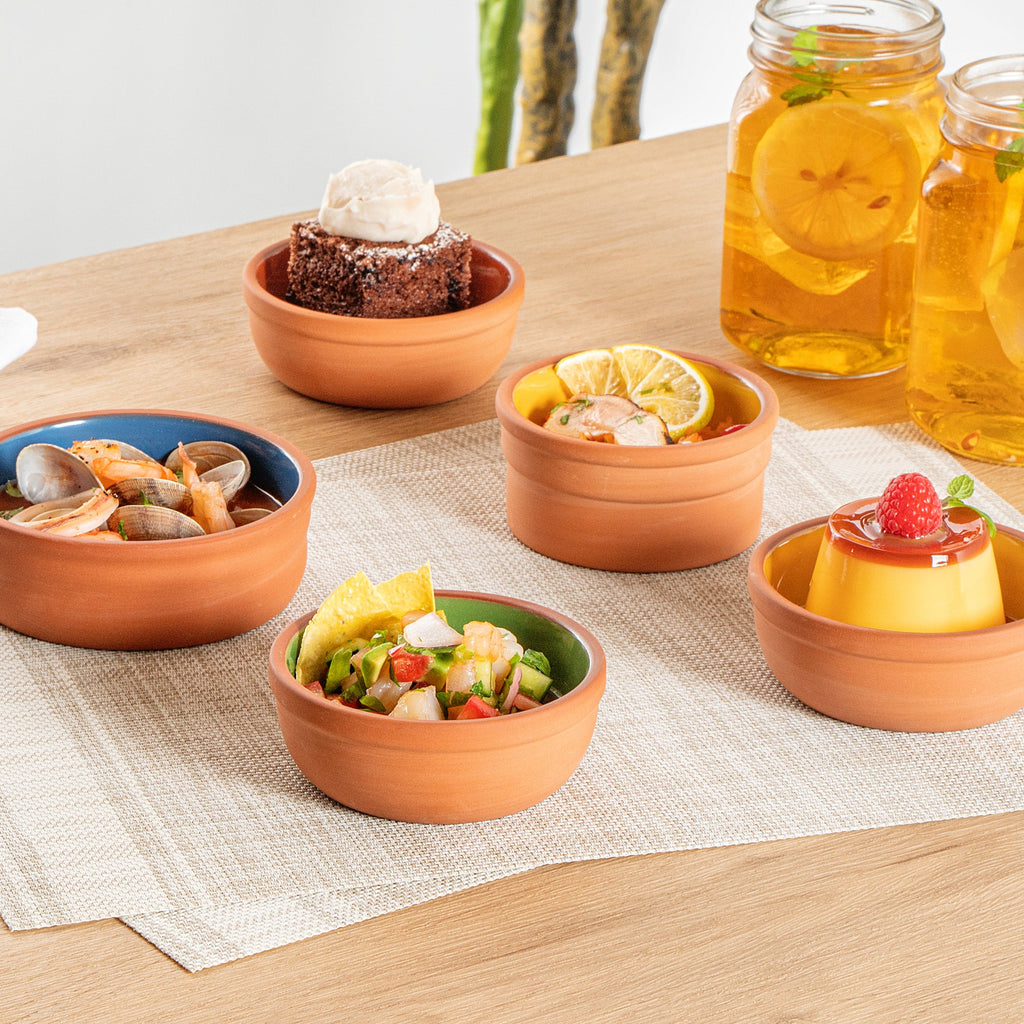 Terra Tek 5 oz Terracotta Cazuela Bowl - Green Glazed Interior, Oven-Safe, Microwave-Safe - 4'' x 4'' x 1 1/2'' - 2 count box