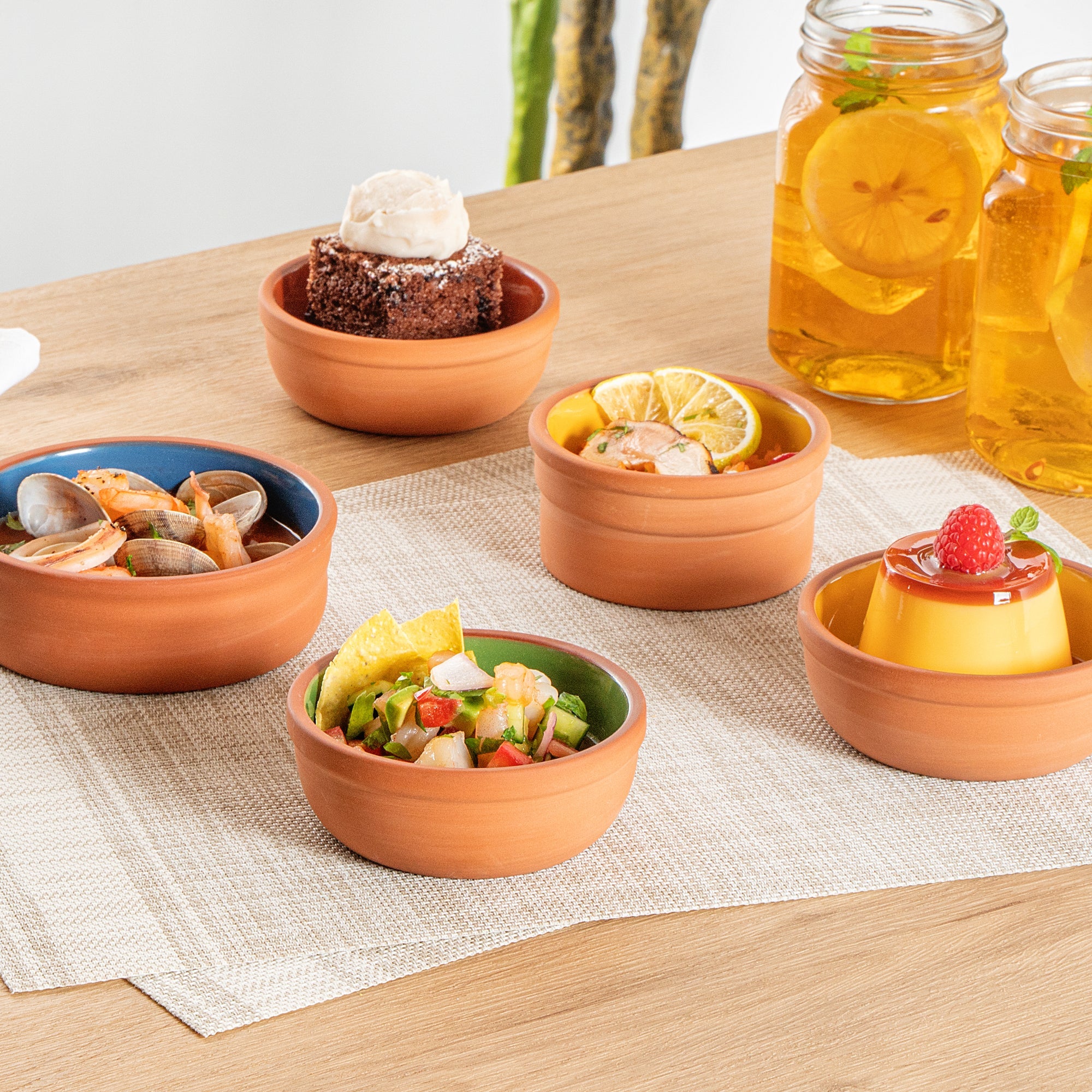 Terra Tek 5 oz Terracotta Cazuela Bowl - Green Glazed Interior, Oven-Safe, Microwave-Safe - 4'' x 4'' x 1 1/2'' - 2 count box