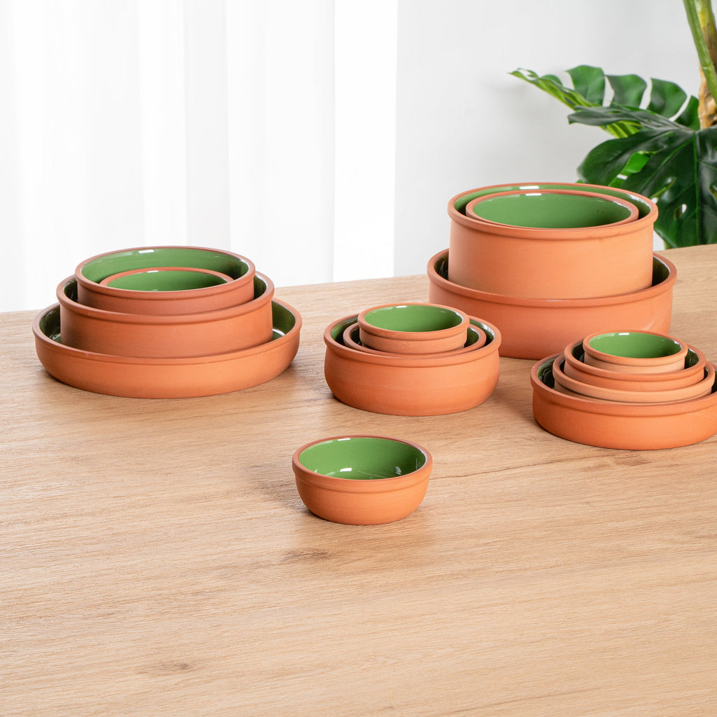 Terra Tek 5 oz Terracotta Cazuela Bowl - Green Glazed Interior, Oven-Safe, Microwave-Safe - 4'' x 4'' x 1 1/2'' - 2 count box