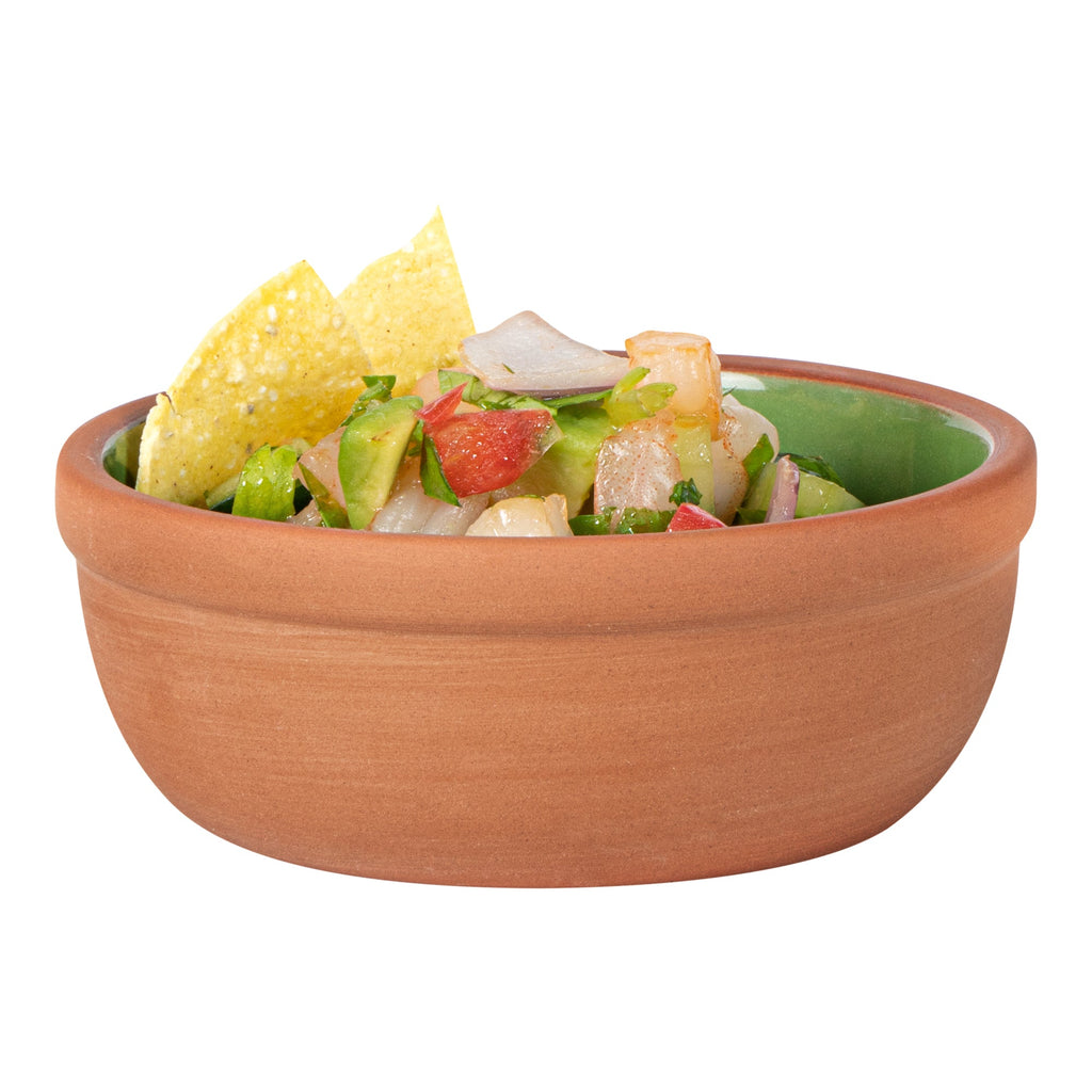Terra Tek 5 oz Terracotta Cazuela Bowl - Green Glazed Interior, Oven-Safe, Microwave-Safe - 4'' x 4'' x 1 1/2'' - 10 count box