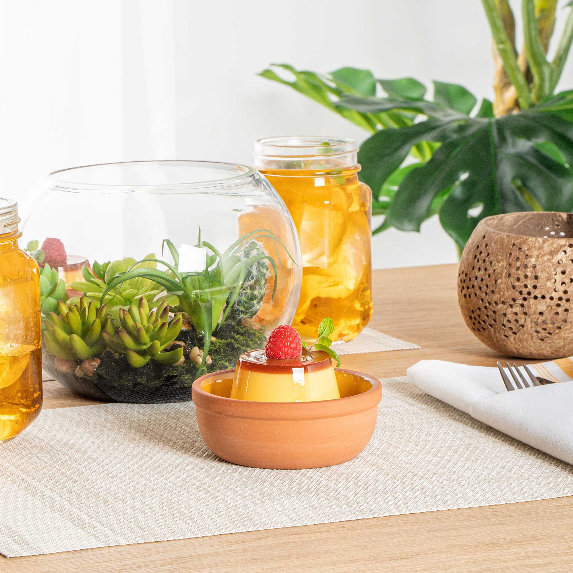 Terra Tek 5 oz Terracotta Cazuela Bowl - Yellow Glazed Interior, Oven-Safe, Microwave-Safe - 4'' x 4'' x 1 1/2'' - 2 count box