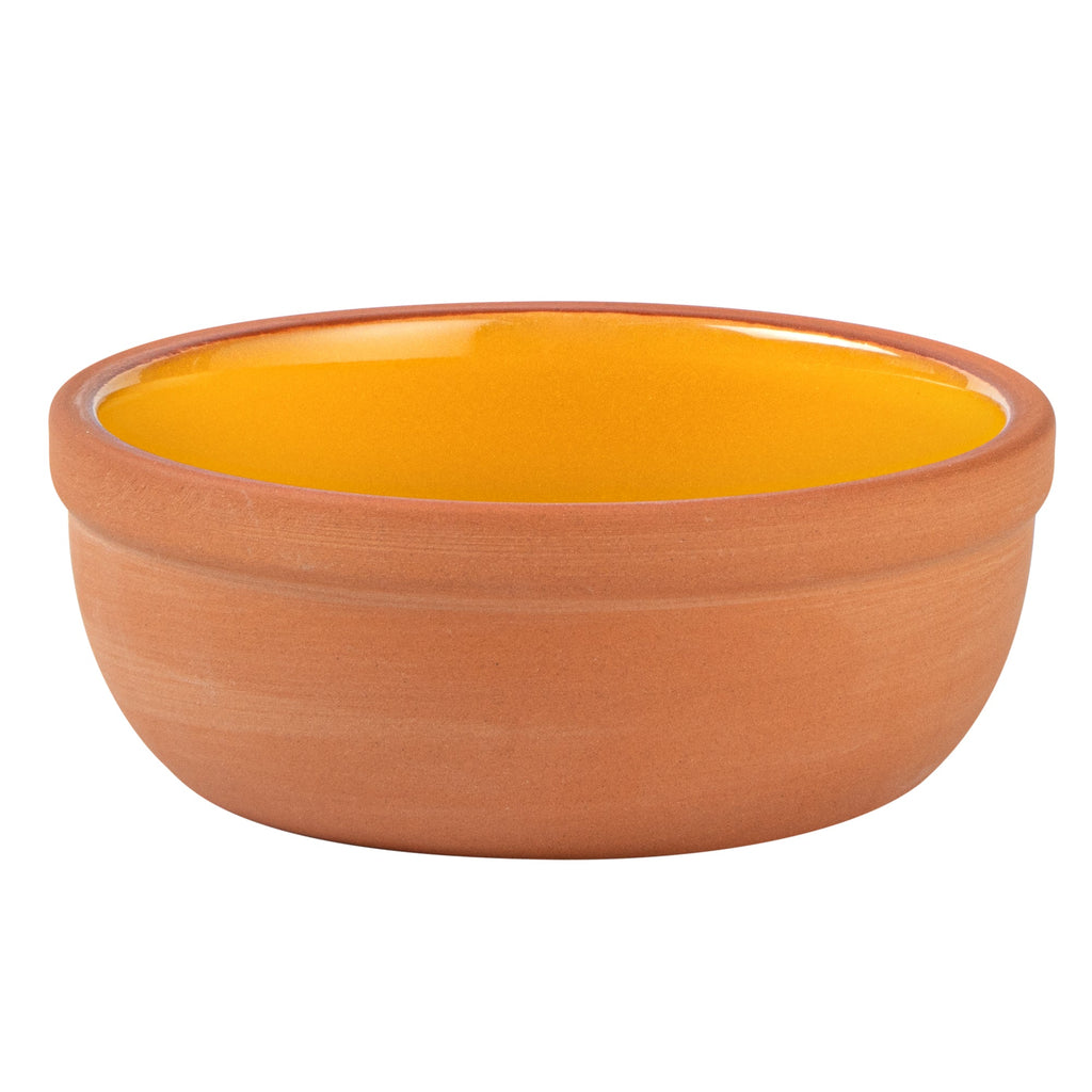 Terra Tek 5 oz Terracotta Cazuela Bowl - Yellow Glazed Interior, Oven-Safe, Microwave-Safe - 4'' x 4'' x 1 1/2'' - 10 count box