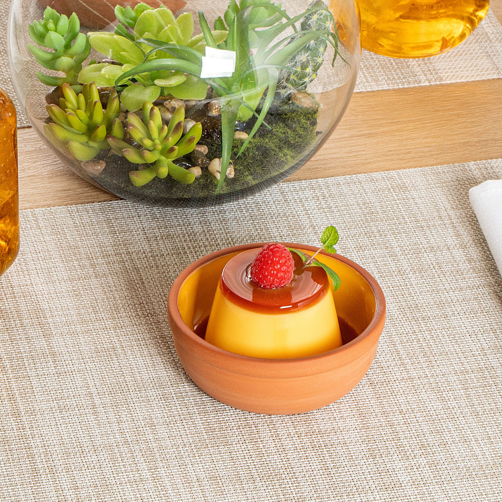 Terra Tek 5 oz Terracotta Cazuela Bowl - Yellow Glazed Interior, Oven-Safe, Microwave-Safe - 4'' x 4'' x 1 1/2'' - 10 count box