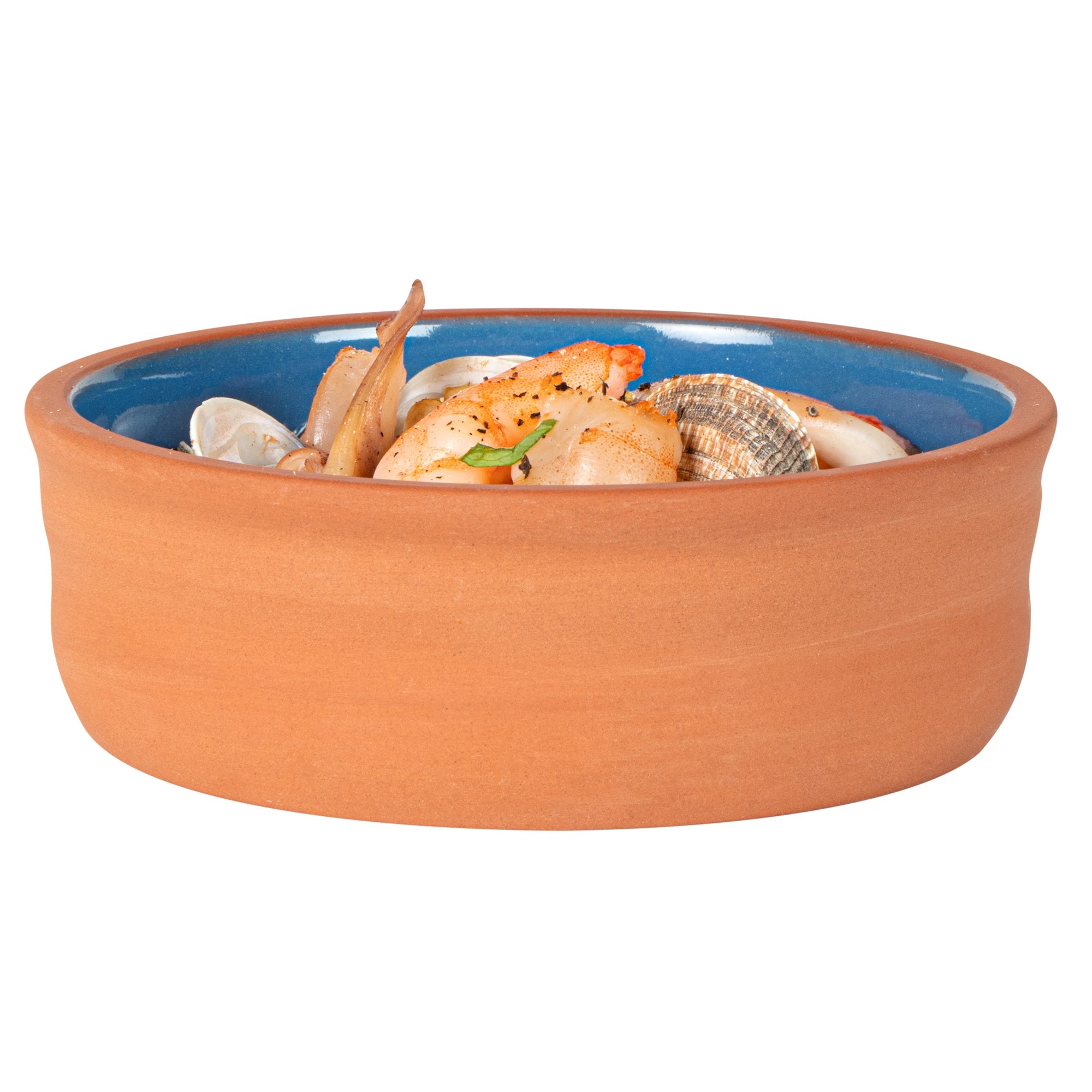 Terra Tek 7 oz Terracotta Cazuela Bowl - Blue Glazed Interior, Oven-Safe, Microwave-Safe - 4 3/4'' x 4 3/4'' x 1 1/2'' - 10 count box