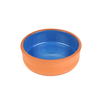 Terra Tek 7 oz Terracotta Cazuela Bowl - Blue Glazed Interior, Oven-Safe, Microwave-Safe - 4 3/4'' x 4 3/4'' x 1 1/2'' - 10 count box
