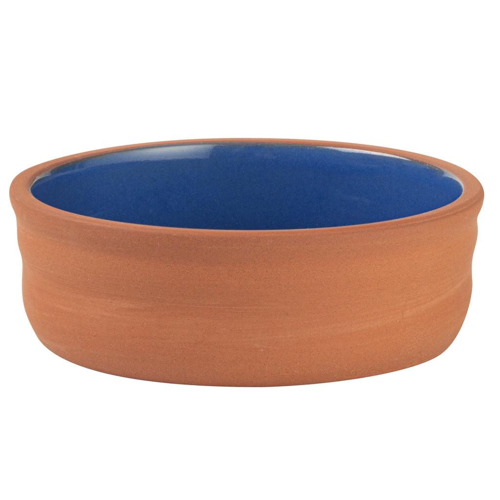 Terra Tek 7 oz Terracotta Cazuela Bowl - Blue Glazed Interior, Oven-Safe, Microwave-Safe - 4 3/4'' x 4 3/4'' x 1 1/2'' - 10 count box