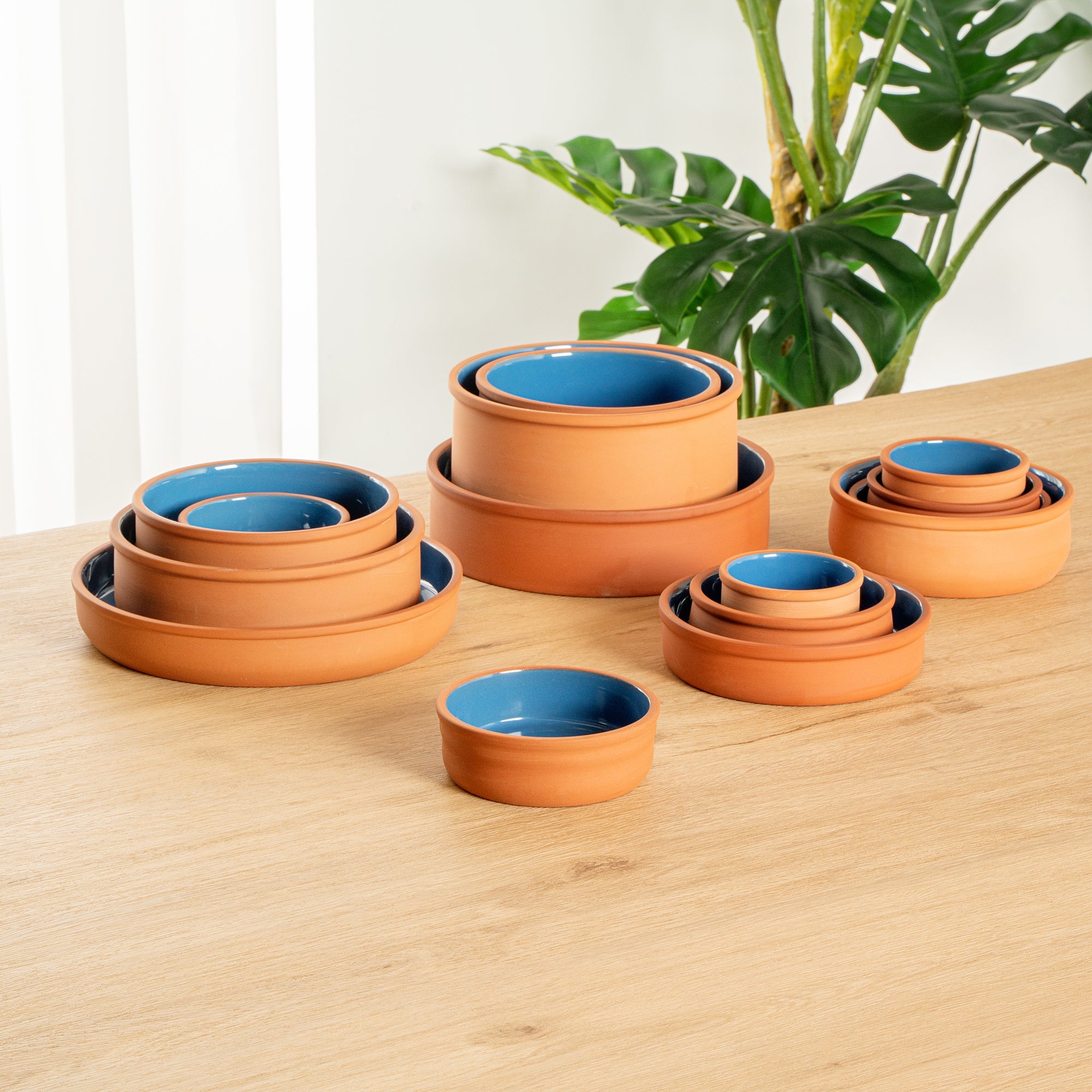 Terra Tek 7 oz Terracotta Cazuela Bowl - Blue Glazed Interior, Oven-Safe, Microwave-Safe - 4 3/4'' x 4 3/4'' x 1 1/2'' - 10 count box