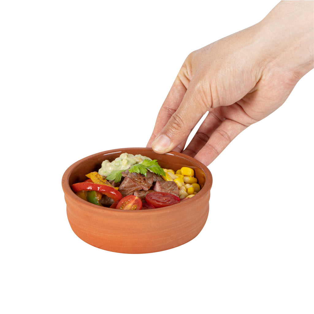 Terra Tek 7 oz Terracotta Cazuela Bowl - Brown Glazed Interior, Oven-Safe, Microwave-Safe - 4 3/4'' x 4 3/4'' x 1 1/2'' - 2 count box