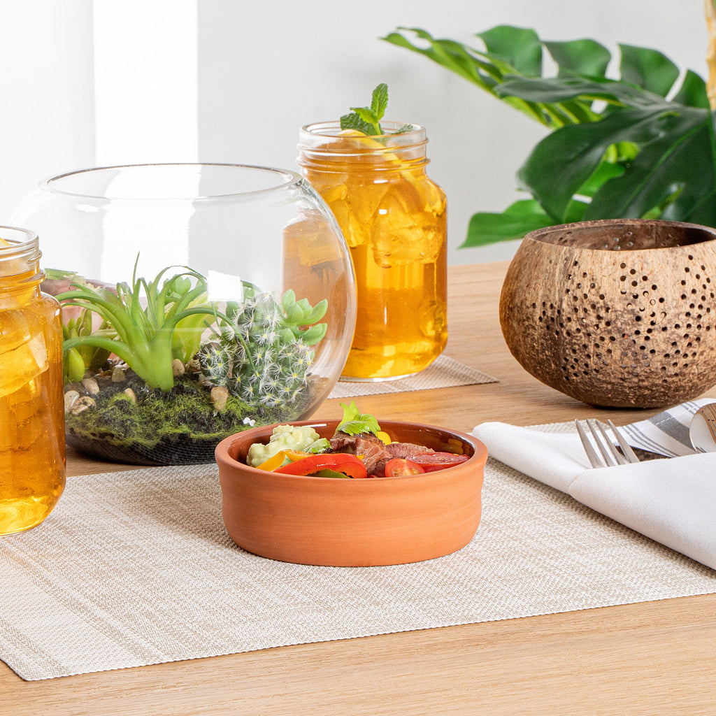 Terra Tek 7 oz Terracotta Cazuela Bowl - Brown Glazed Interior, Oven-Safe, Microwave-Safe - 4 3/4'' x 4 3/4'' x 1 1/2'' - 2 count box