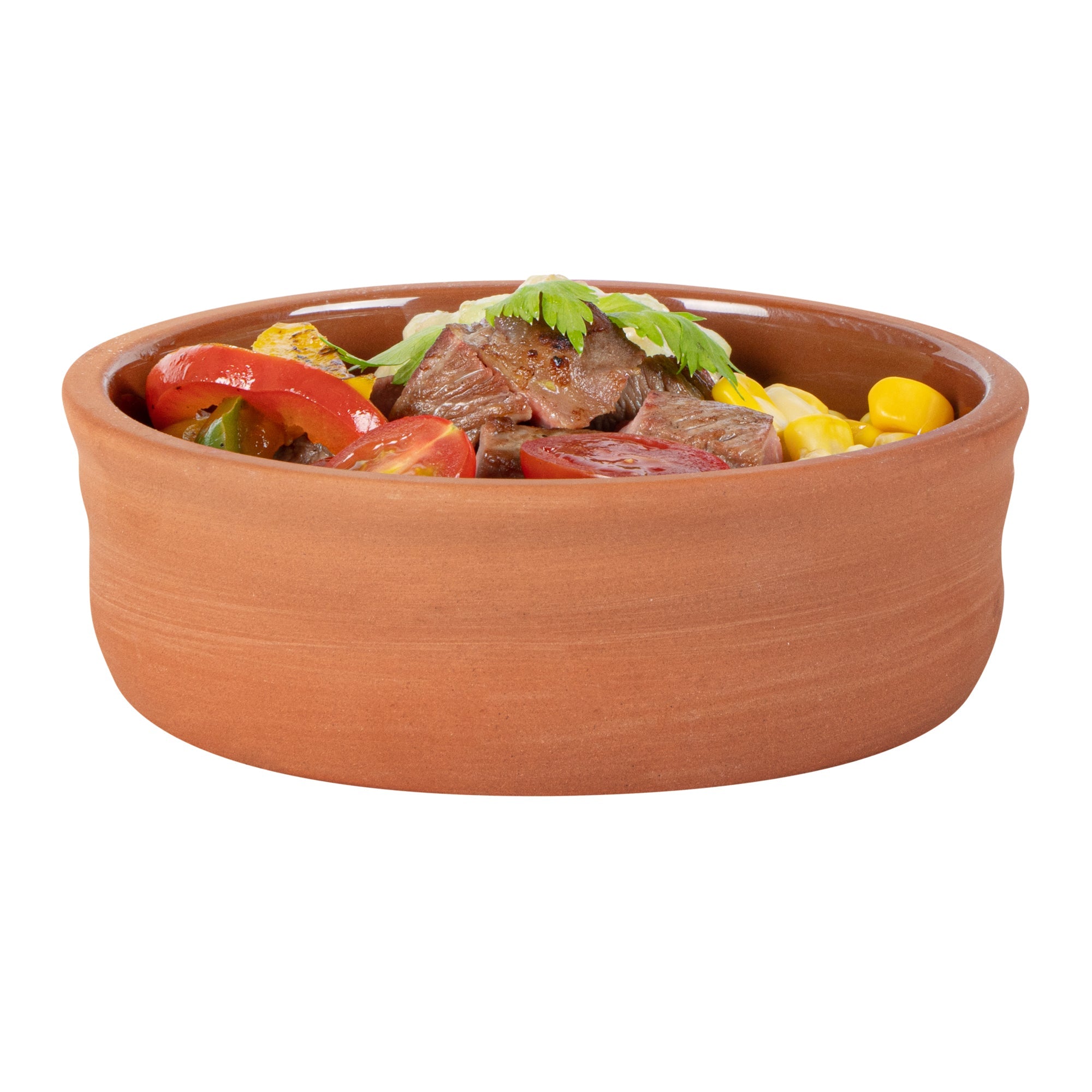 Terra Tek 7 oz Terracotta Cazuela Bowl - Brown Glazed Interior, Oven-Safe, Microwave-Safe - 4 3/4'' x 4 3/4'' x 1 1/2'' - 10 count box