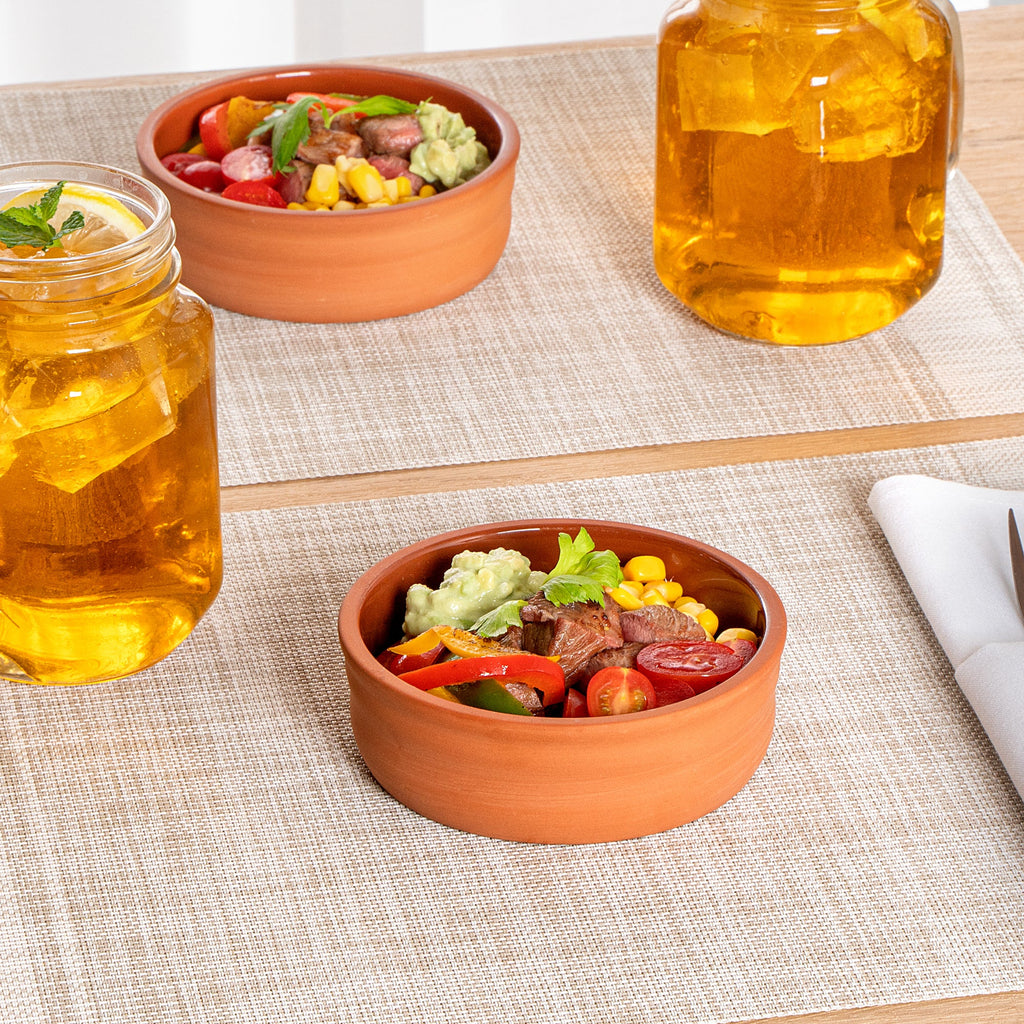 Terra Tek 7 oz Terracotta Cazuela Bowl - Brown Glazed Interior, Oven-Safe, Microwave-Safe - 4 3/4'' x 4 3/4'' x 1 1/2'' - 10 count box