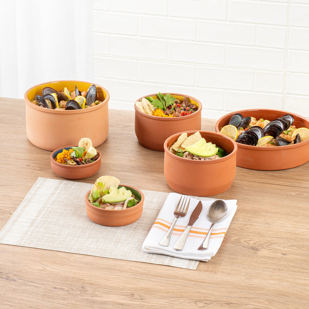Terra Tek 7 oz Terracotta Cazuela Bowl - Green Glazed Interior, Oven-Safe, Microwave-Safe - 4 3/4'' x 4 3/4'' x 1 1/2'' - 2 count box