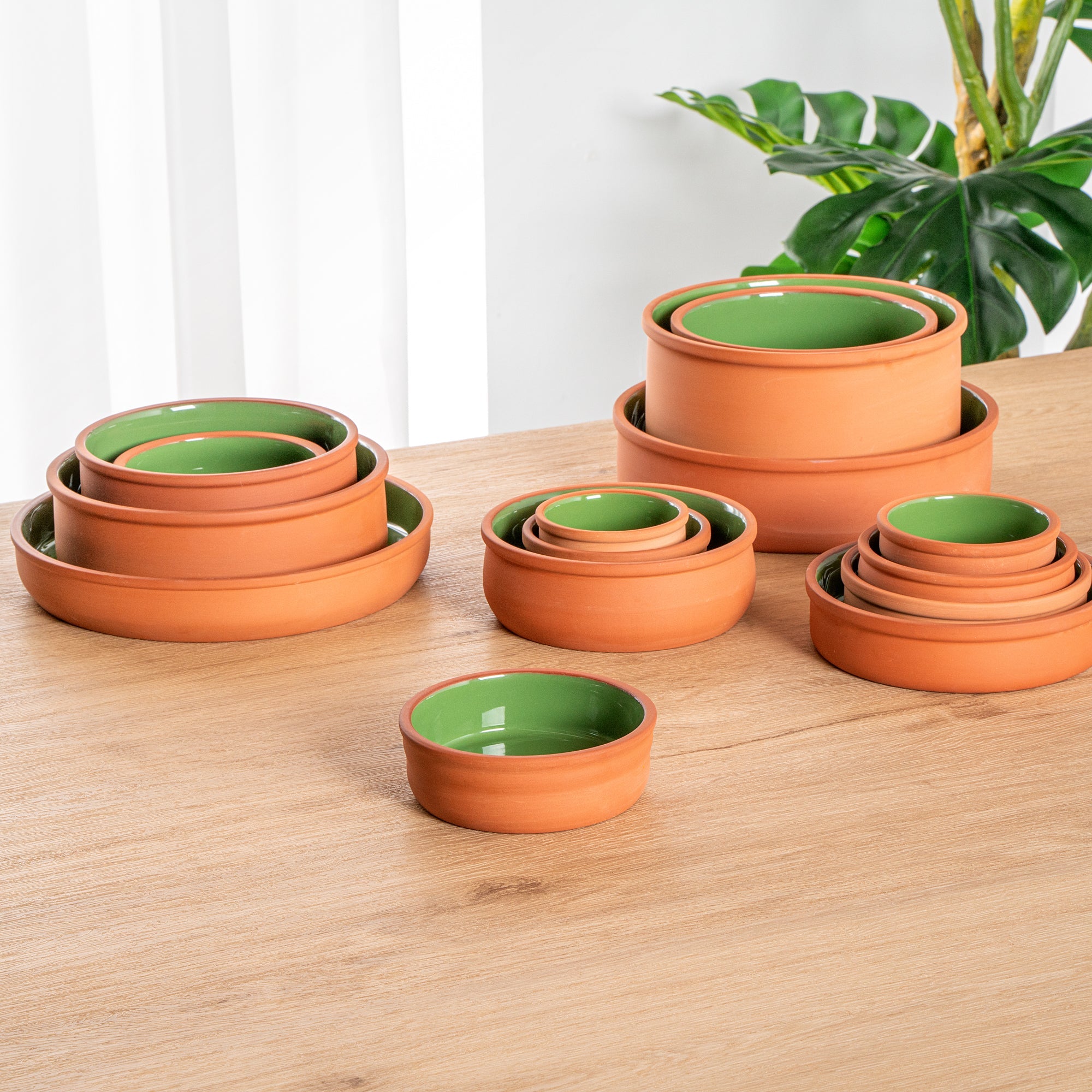 Terra Tek 7 oz Terracotta Cazuela Bowl - Green Glazed Interior, Oven-Safe, Microwave-Safe - 4 3/4'' x 4 3/4'' x 1 1/2'' - 10 count box