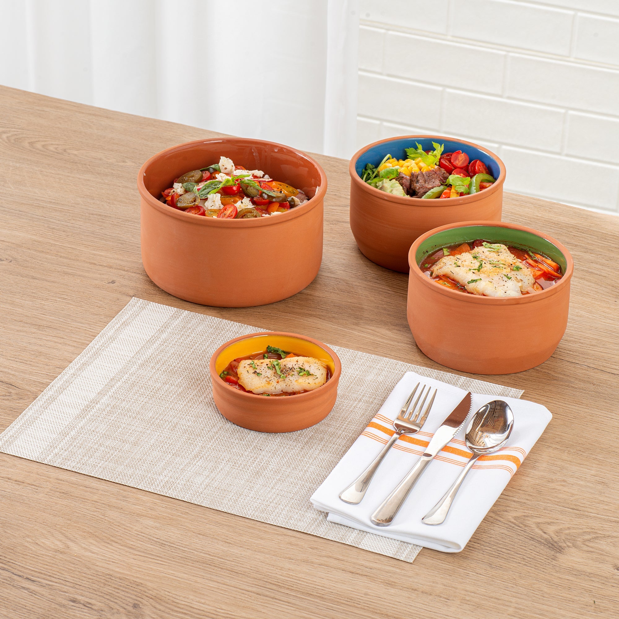 Terra Tek 7 oz Terracotta Cazuela Bowl - Yellow Glazed Interior, Oven-Safe, Microwave-Safe - 4 3/4'' x 4 3/4'' x 1 1/2'' - 2 count box