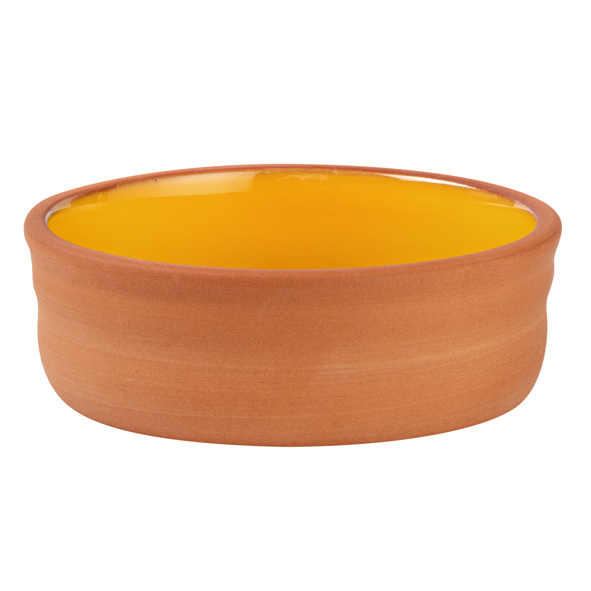 Terra Tek 7 oz Terracotta Cazuela Bowl - Yellow Glazed Interior, Oven-Safe, Microwave-Safe - 4 3/4'' x 4 3/4'' x 1 1/2'' - 10 count box