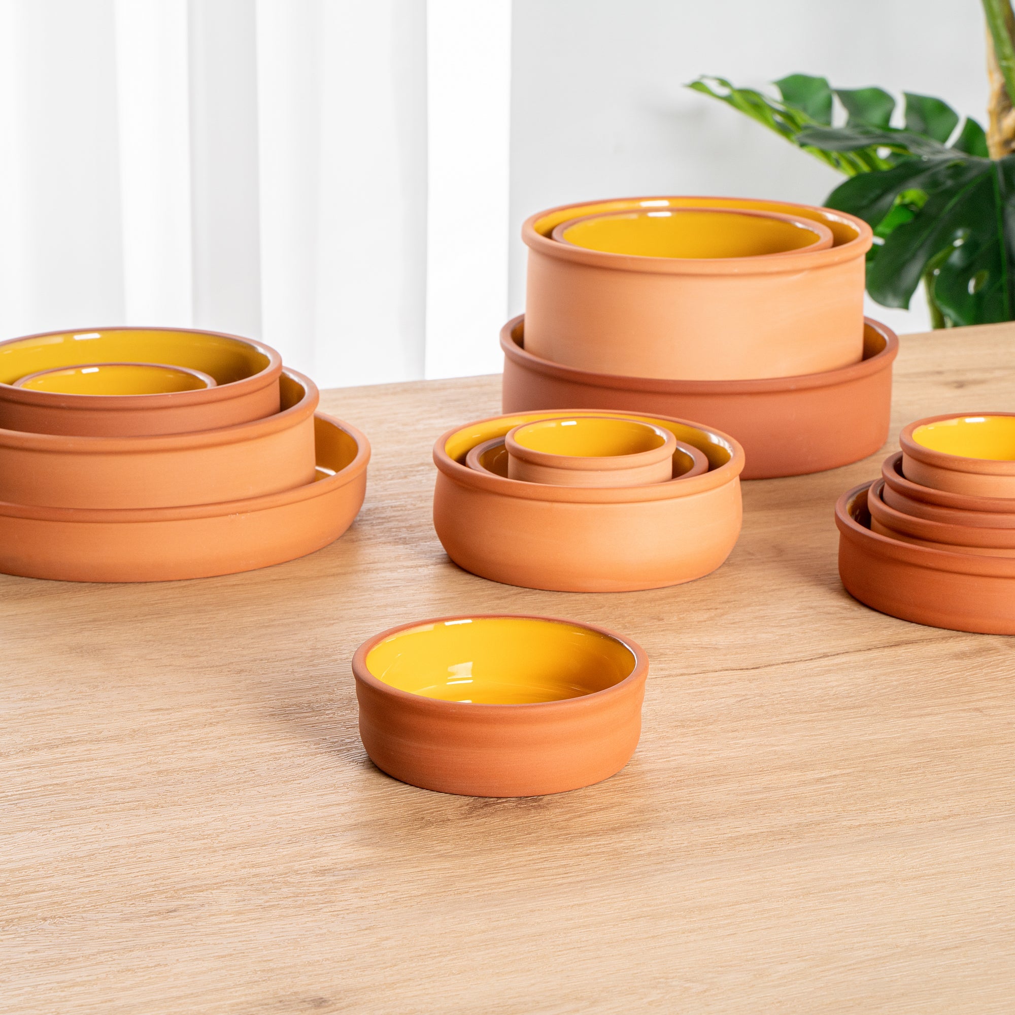 Terra Tek 7 oz Terracotta Cazuela Bowl - Yellow Glazed Interior, Oven-Safe, Microwave-Safe - 4 3/4'' x 4 3/4'' x 1 1/2'' - 10 count box