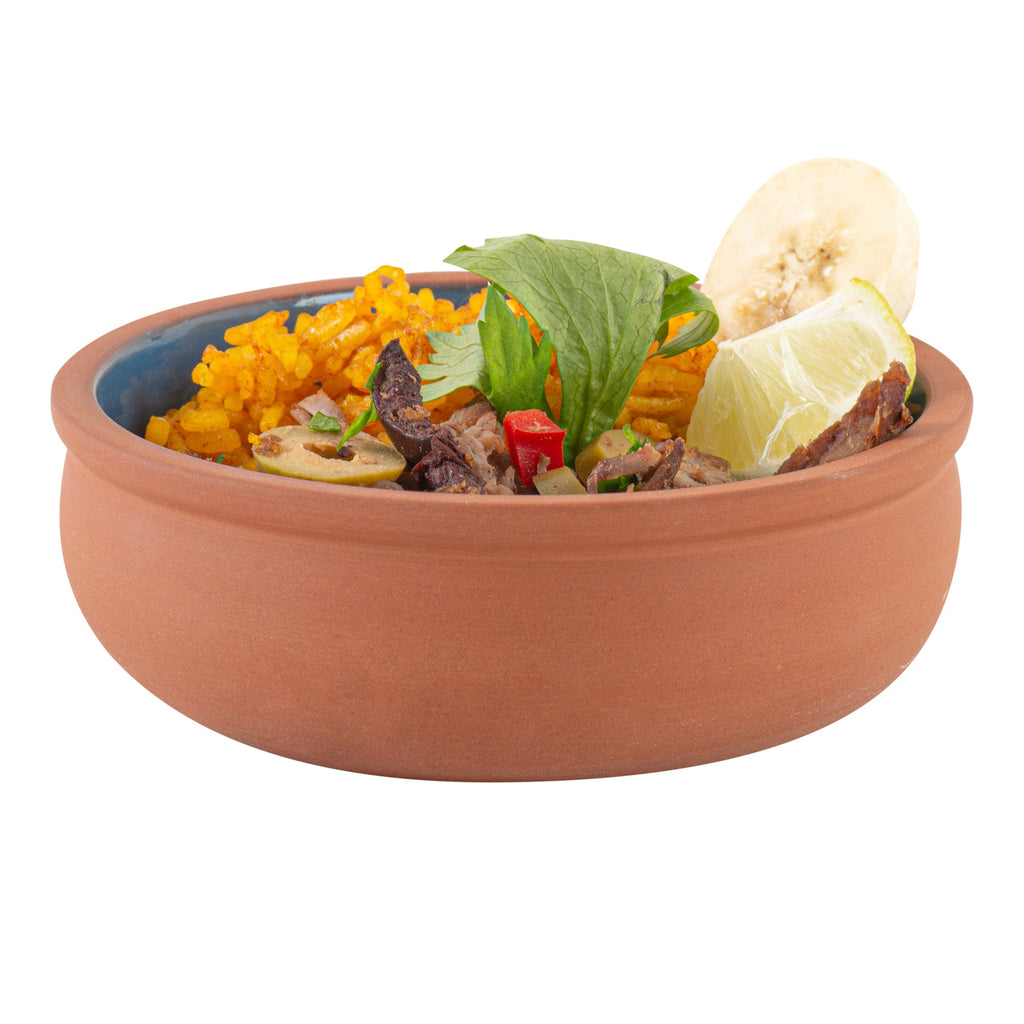 Terra Tek 7 oz Terracotta Cazuela Bowl - Blue Glazed Interior, Oven-Safe, Microwave-Safe - 4 1/2'' x 4 1/2'' x 1 1/2'' - 10 count box