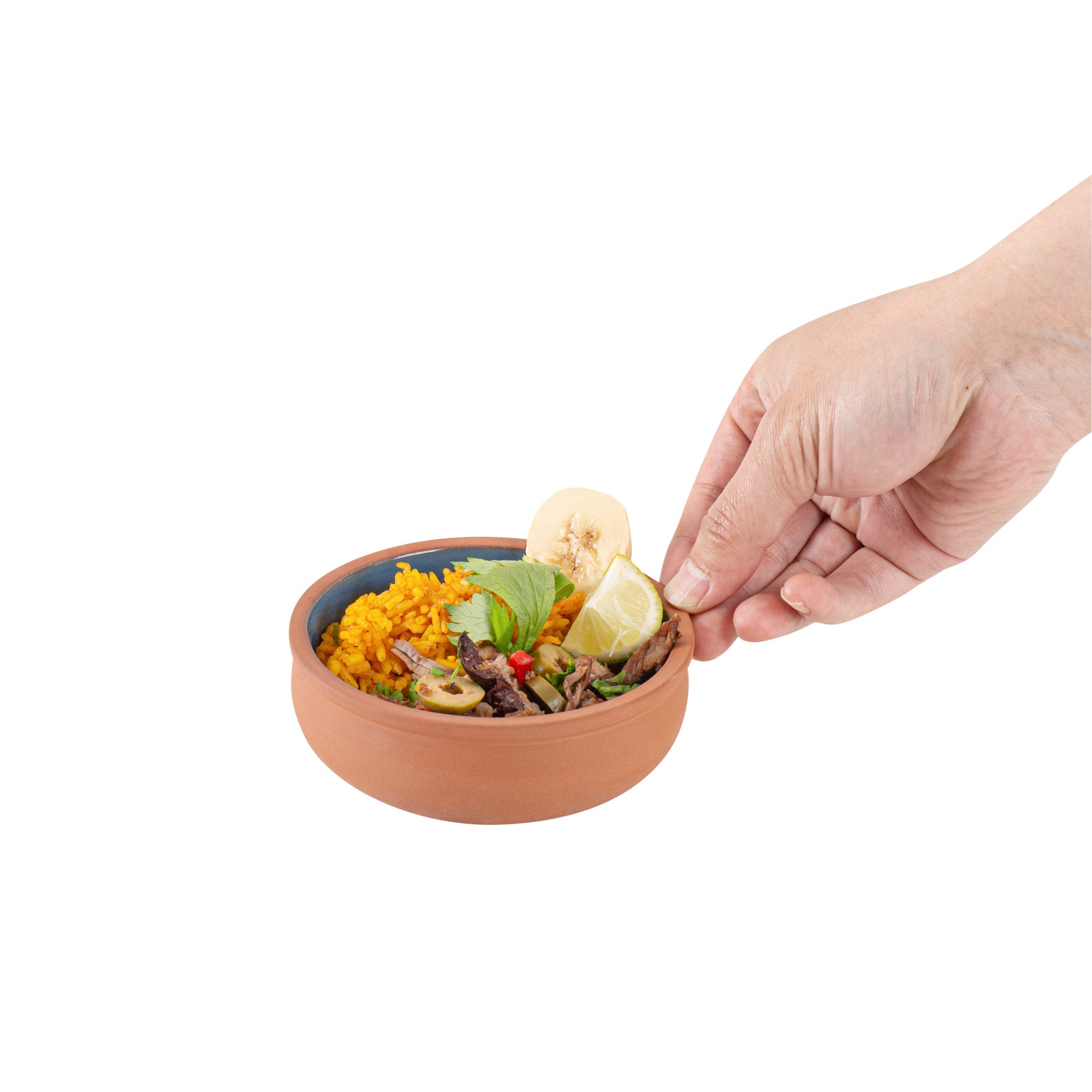 Terra Tek 7 oz Terracotta Cazuela Bowl - Blue Glazed Interior, Oven-Safe, Microwave-Safe - 4 1/2'' x 4 1/2'' x 1 1/2'' - 10 count box