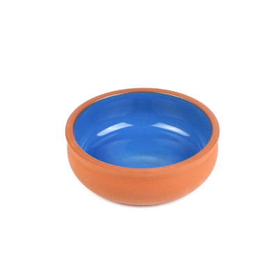 Terra Tek 7 oz Terracotta Cazuela Bowl - Blue Glazed Interior, Oven-Safe, Microwave-Safe - 4 1/2'' x 4 1/2'' x 1 1/2'' - 10 count box