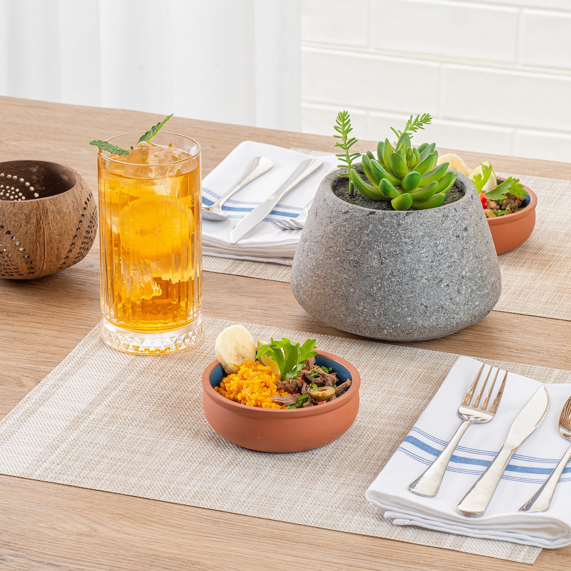 Terra Tek 7 oz Terracotta Cazuela Bowl - Blue Glazed Interior, Oven-Safe, Microwave-Safe - 4 1/2'' x 4 1/2'' x 1 1/2'' - 10 count box