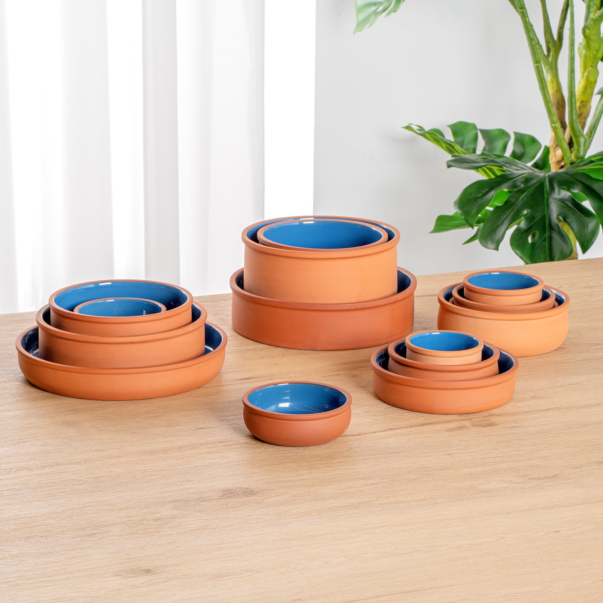 Terra Tek 7 oz Terracotta Cazuela Bowl - Blue Glazed Interior, Oven-Safe, Microwave-Safe - 4 1/2'' x 4 1/2'' x 1 1/2'' - 10 count box