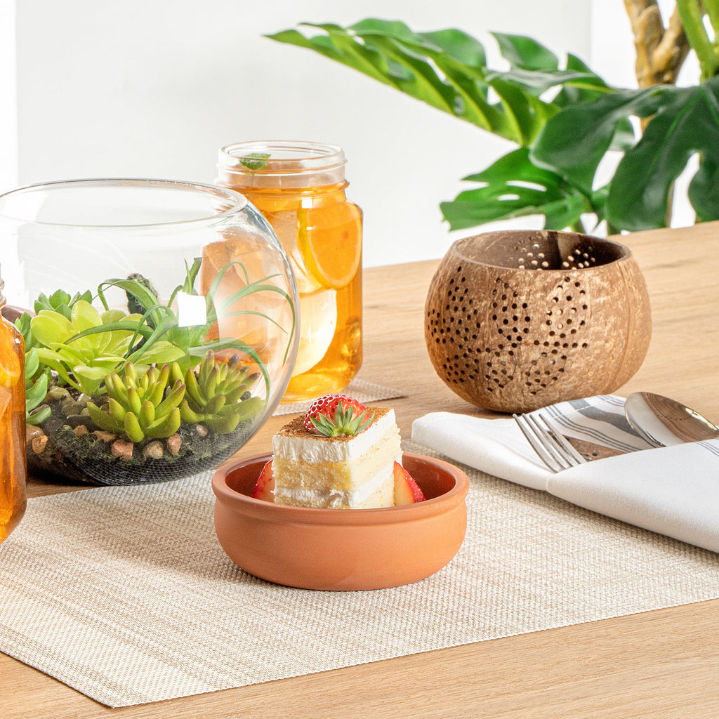 Terra Tek 7 oz Terracotta Cazuela Bowl - Brown Glazed Interior, Oven-Safe, Microwave-Safe - 4 1/2'' x 4 1/2'' x 1 1/2'' - 2 count box