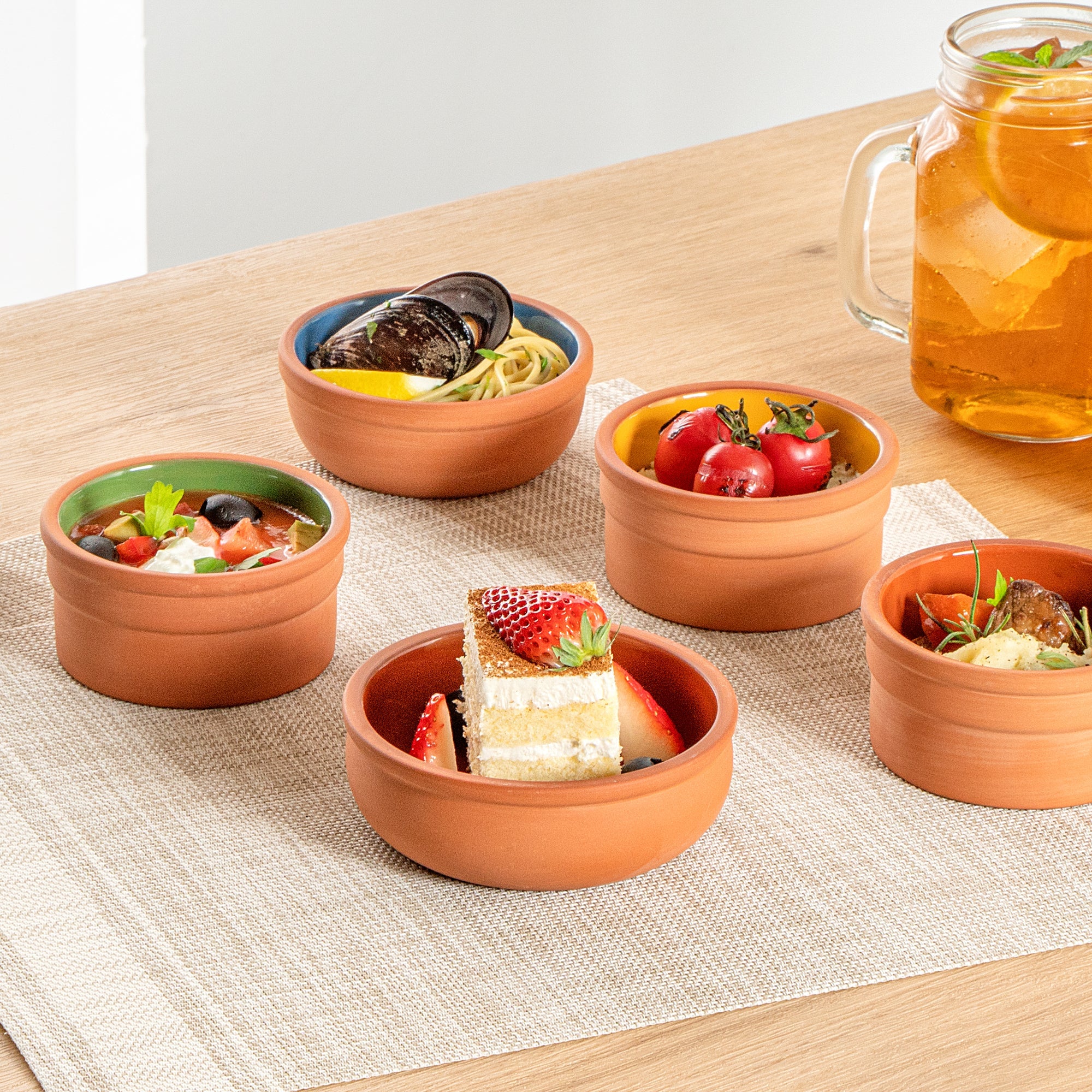 Terra Tek 7 oz Terracotta Cazuela Bowl - Brown Glazed Interior, Oven-Safe, Microwave-Safe - 4 1/2'' x 4 1/2'' x 1 1/2'' - 10 count box