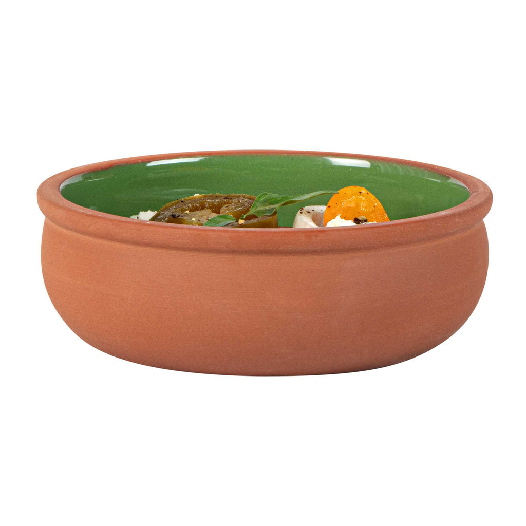 Terra Tek 7 oz Terracotta Cazuela Bowl - Green Glazed Interior, Oven-Safe, Microwave-Safe - 4 1/2'' x 4 1/2'' x 1 1/2'' - 2 count box