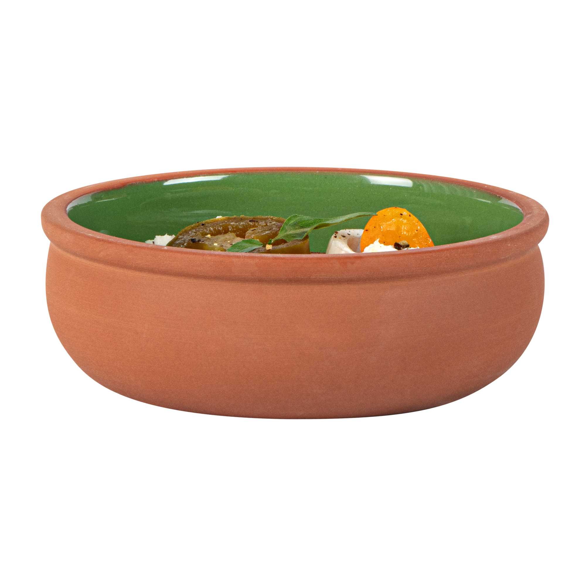 Terra Tek 7 oz Terracotta Cazuela Bowl - Green Glazed Interior, Oven-Safe, Microwave-Safe - 4 1/2'' x 4 1/2'' x 1 1/2'' - 2 count box