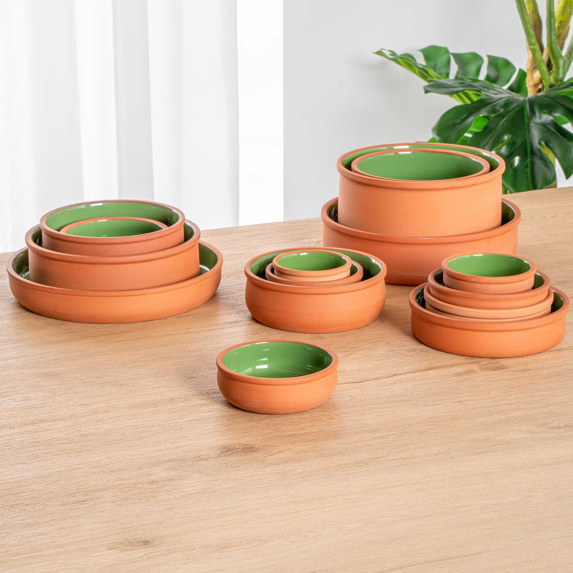 Terra Tek 7 oz Terracotta Cazuela Bowl - Green Glazed Interior, Oven-Safe, Microwave-Safe - 4 1/2'' x 4 1/2'' x 1 1/2'' - 2 count box