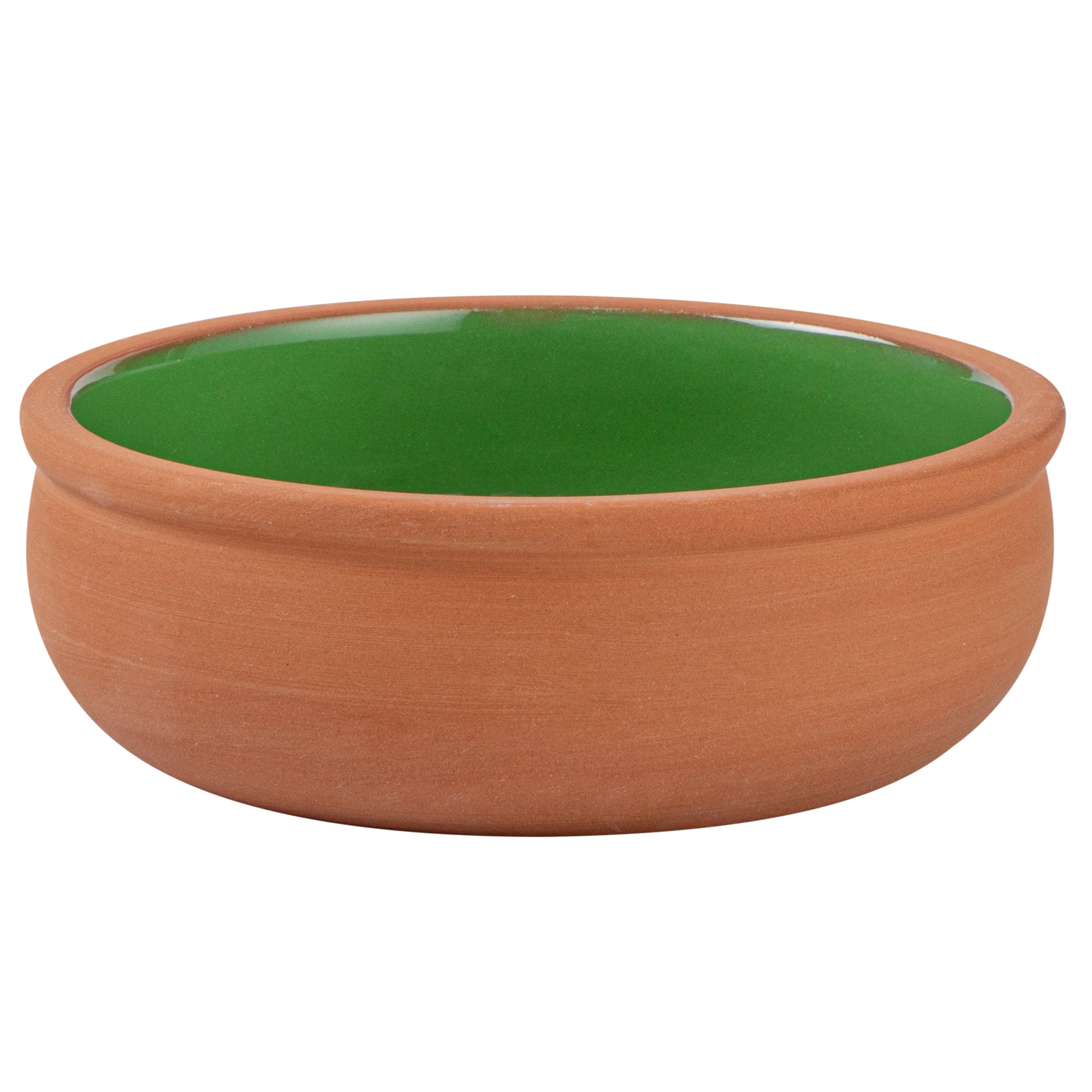 Terra Tek 7 oz Terracotta Cazuela Bowl - Green Glazed Interior, Oven-Safe, Microwave-Safe - 4 1/2'' x 4 1/2'' x 1 1/2'' - 10 count box