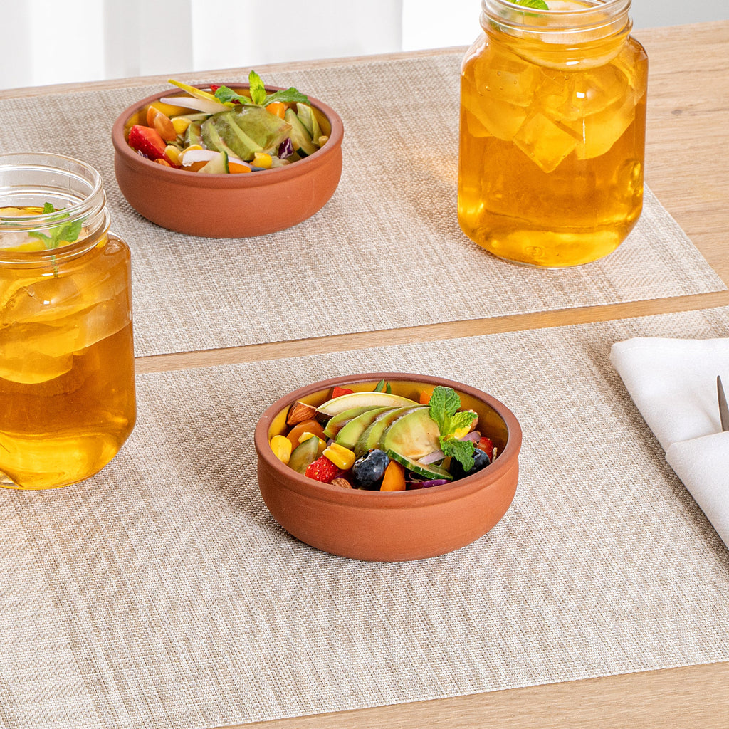 Terra Tek 7 oz Terracotta Cazuela Bowl - Yellow Glazed Interior, Oven-Safe, Microwave-Safe - 4 1/2'' x 4 1/2'' x 1 1/2'' - 2 count box