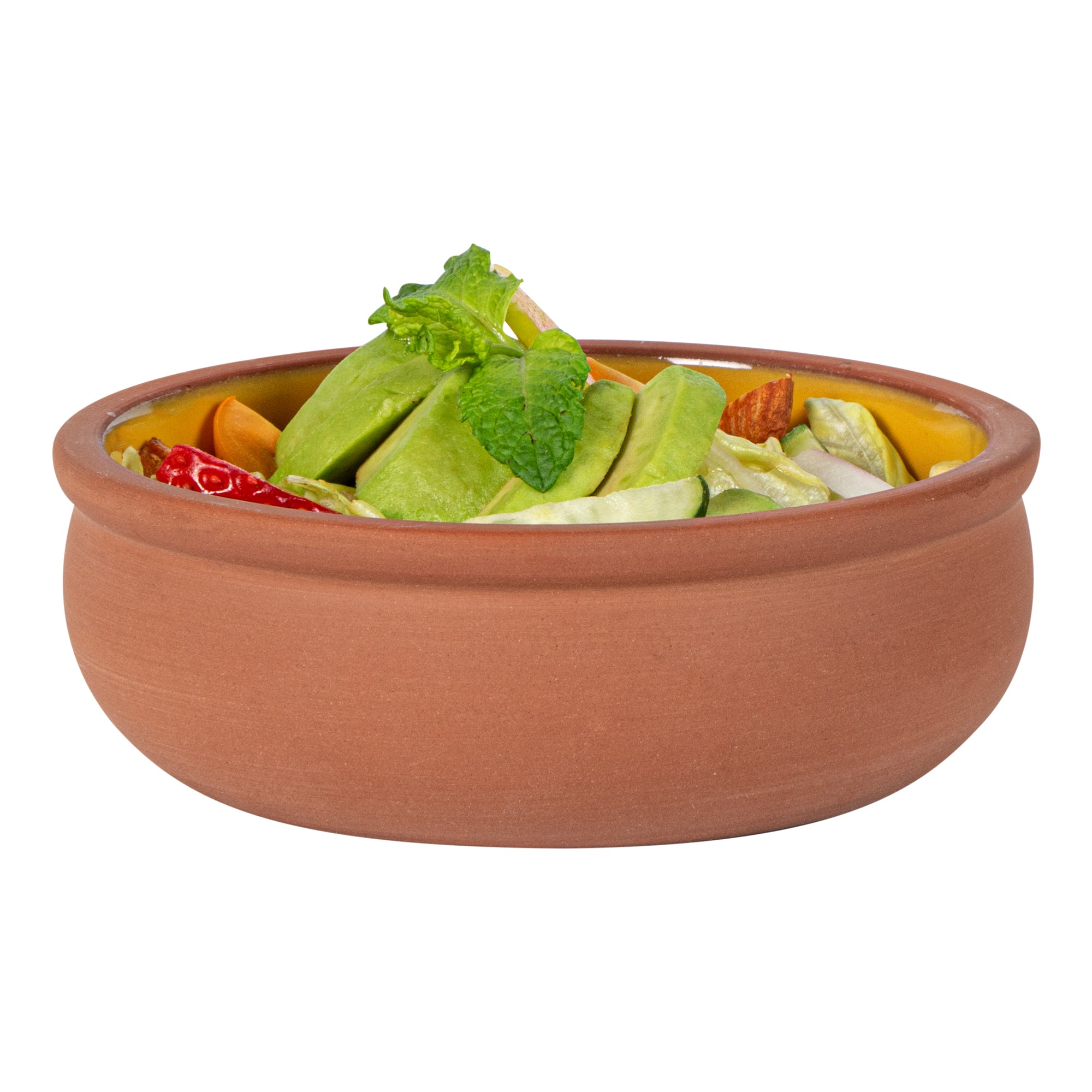 Terra Tek 7 oz Terracotta Cazuela Bowl - Yellow Glazed Interior, Oven-Safe, Microwave-Safe - 4 1/2'' x 4 1/2'' x 1 1/2'' - 2 count box