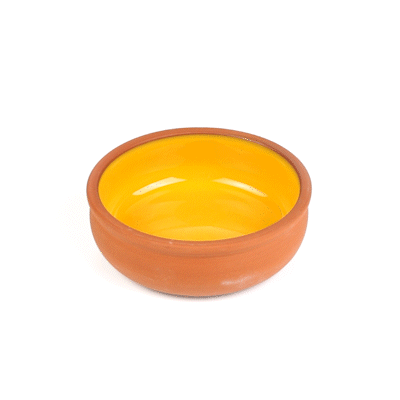 Terra Tek 7 oz Terracotta Cazuela Bowl - Yellow Glazed Interior, Oven-Safe, Microwave-Safe - 4 1/2'' x 4 1/2'' x 1 1/2'' - 2 count box