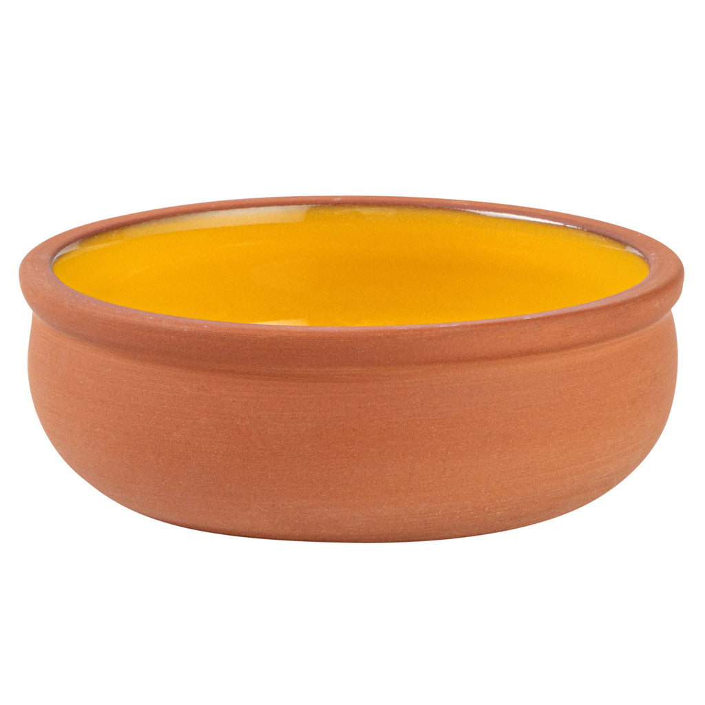 Terra Tek 7 oz Terracotta Cazuela Bowl - Yellow Glazed Interior, Oven-Safe, Microwave-Safe - 4 1/2'' x 4 1/2'' x 1 1/2'' - 2 count box