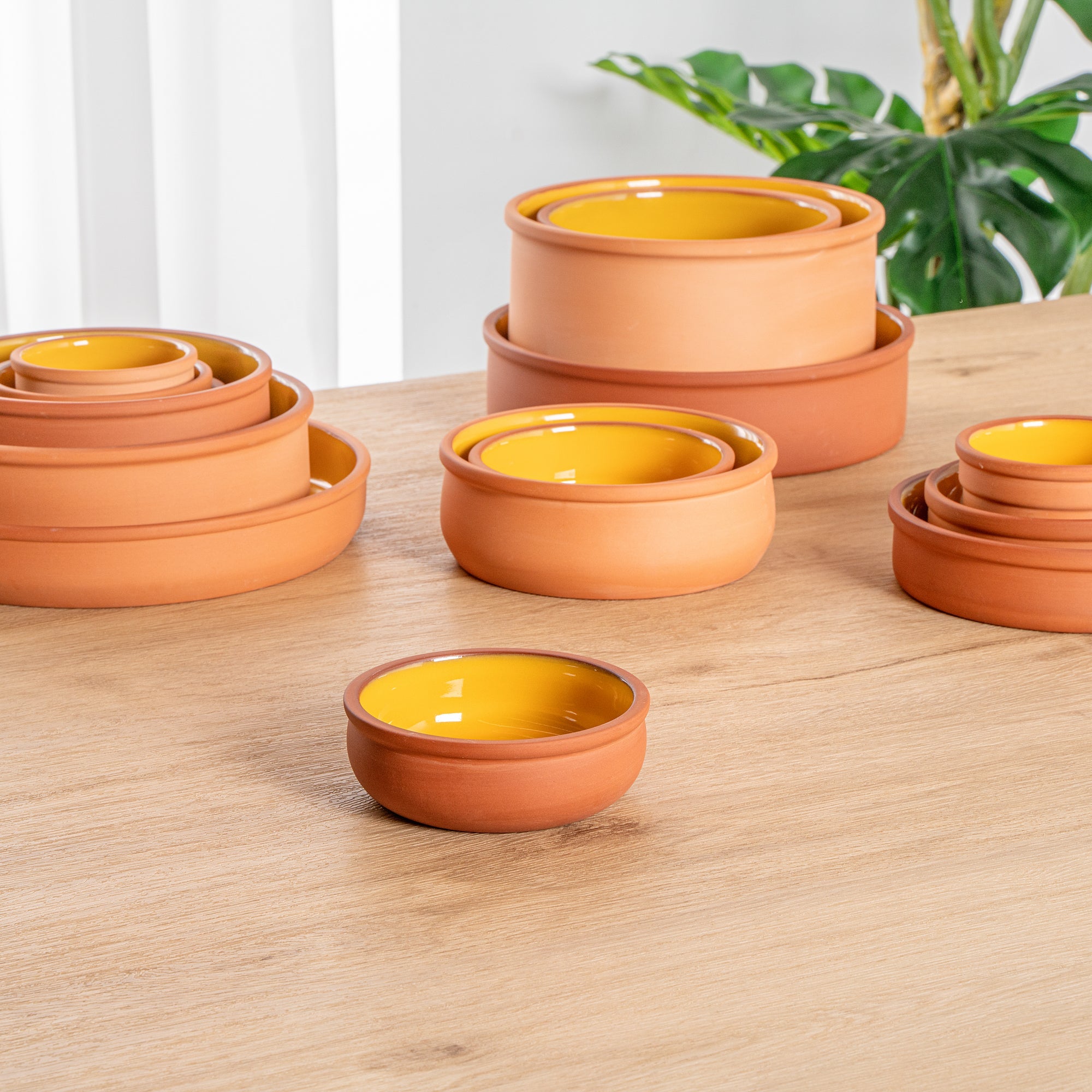 Terra Tek 7 oz Terracotta Cazuela Bowl - Yellow Glazed Interior, Oven-Safe, Microwave-Safe - 4 1/2'' x 4 1/2'' x 1 1/2'' - 2 count box