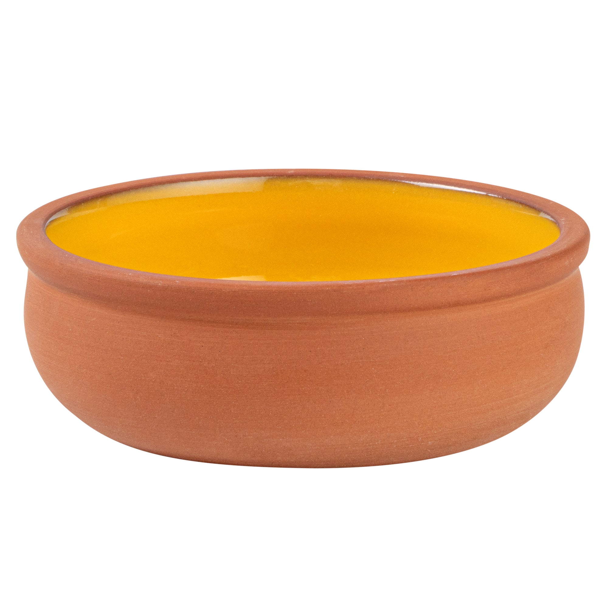 Terra Tek 7 oz Terracotta Cazuela Bowl - Yellow Glazed Interior, Oven-Safe, Microwave-Safe - 4 1/2'' x 4 1/2'' x 1 1/2'' - 10 count box